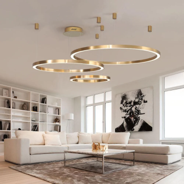 Contemporary Stainless Steel Acrylic Gold Round Ring LED Chandelier for Dining and Living Rooms