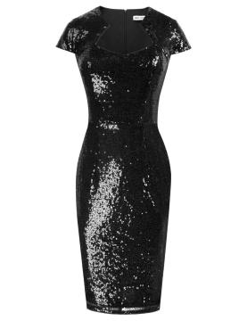 Womens 50s 60s Vintage Pencil Dress Bodycon Cap Sleeve Dress