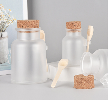 ABS Frosted Bath Salt Bottle with Cork Lid and Wooden Spoon - 100g/300ml Capacity