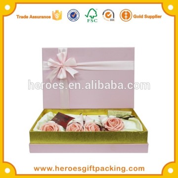 Trade Assurance Customized Silk Fabric Insert Paper Box Pink Gift Paper Box With Flower