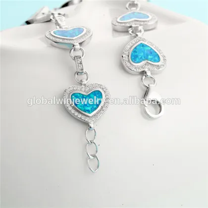 Romantic Heart Opal 925 Sterling Silver Bracelet Silver Charm Bracelet