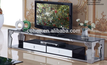 Modern glass console TV Stand with wooden strorage cabinet E6665