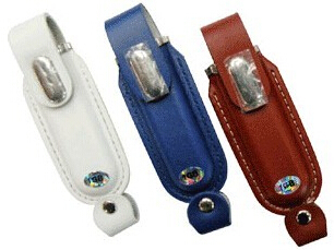 Paypal Accept, Brown Leather USB Drive with Keychain (U39)
