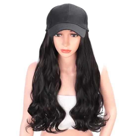 Vigorous Wholesale Long Wave curly Baseball Hat Wig Brown Black Women Wig Hats Hair Wavy Extensions Wig