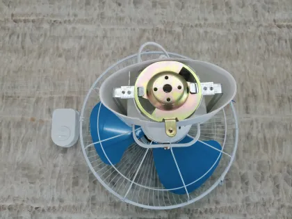 High Power 16 Inch Ceiling Fan with Green Metal Blades and Gold Ring