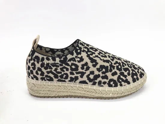 Ladies Animal Printed Fabric Jute Espadrilles Sneaker