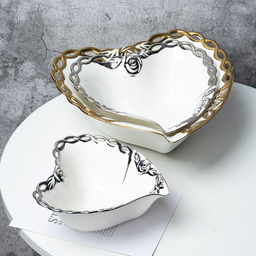 Unique Heart Shaped Ceramic Decorative Bowl - Luxury Fruit Salad Bowl for Wedding Party