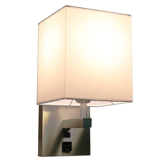 Brushed Nickel Hotel Wall Lamp with Power Outlet for Motel 6