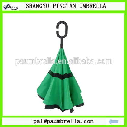 Double layer pongee fabric C handle upside down kazbrella inverted reverse umbrella