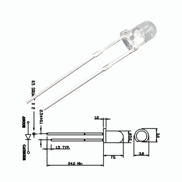 Quality 3mm Concave Water Clear LED Diodes in Red, Green, Blue, Yellow - 220mCD Factory