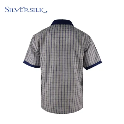 Linen Rayon Men Blouse Plaid Shirts Short Sleeves