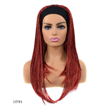 Hot Selling Red Blonde  Ombre Long Braids headband wig Turban Wig Synthetic Wigs With Headband Attached For Black Woman