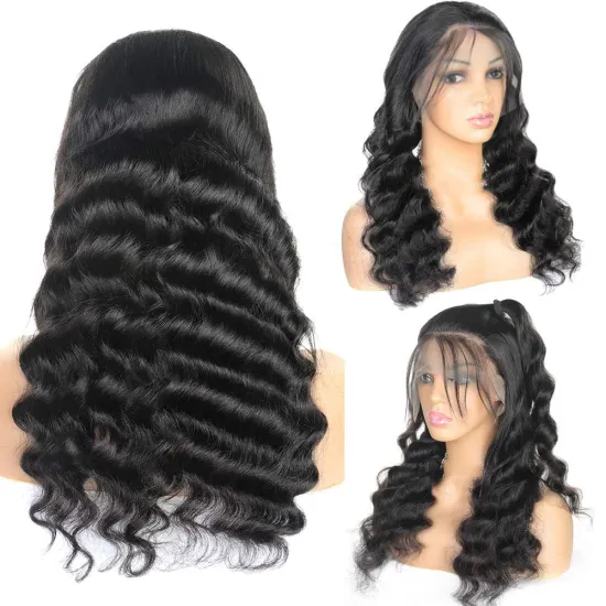 BIS Brazilian 100% Human  hair 4x4 loose deep waves wig for black women, human hair wigs with transparent lace closure wig
