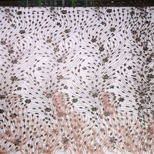 Brown Feather Handmade Beaded Floral Lace