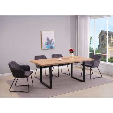 Mesa de jantar minimalista de 6 lugares com top de madeira