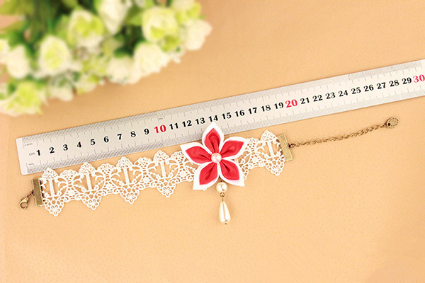 Lace Anklet Bracelet Ribbon Flower Charm