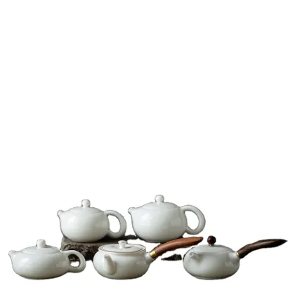 Ceramic Teapot with Filter - White Jade Kung Fu Tea Set