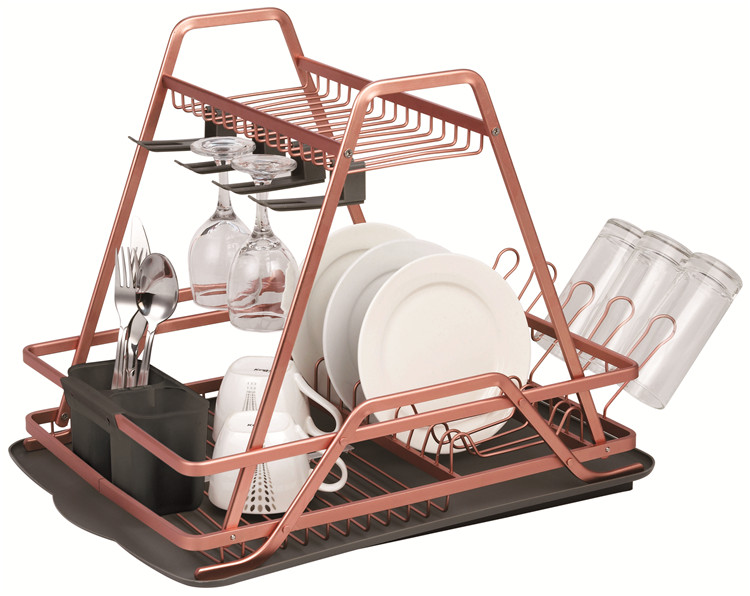 Rose Gold 2 Tier Aluminum Dish Rack