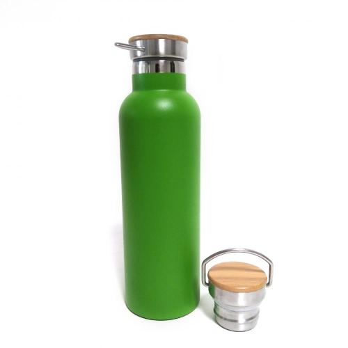 Botella de agua de acero inoxidable de 600 ml con tapa de bambú.