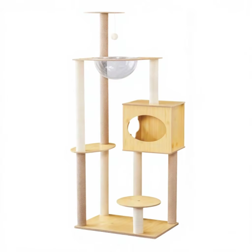 Modular Eco-Friendly Cat Tower Wooden Indoor Scratcher Multi Level Climbing System Detachable Components Flexible Carton