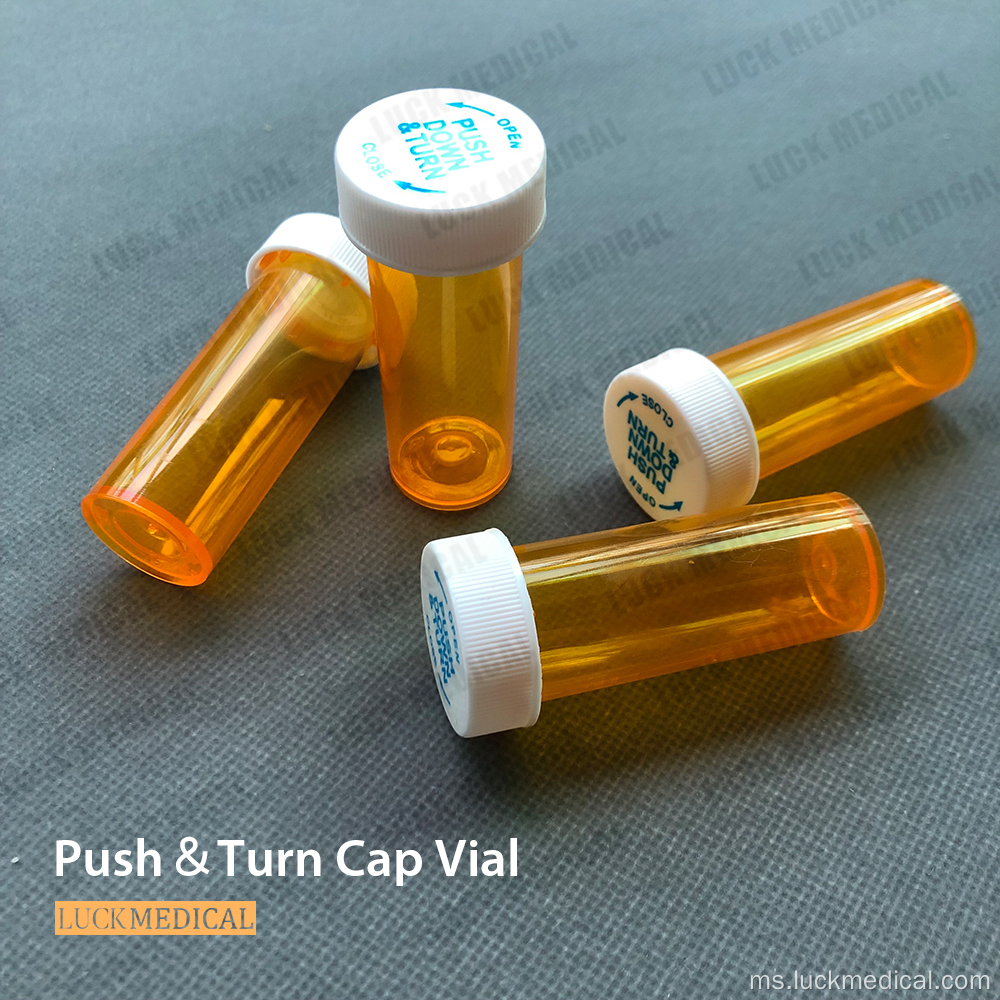 Push Push &amp; Turn Cap Vial untuk Memegang Perubatan