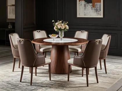 Luxury Marble Dining Table Featuring Rotating Center