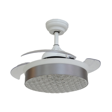 Ventilateur de plafond rétractable blanc avec abat-jour argenté