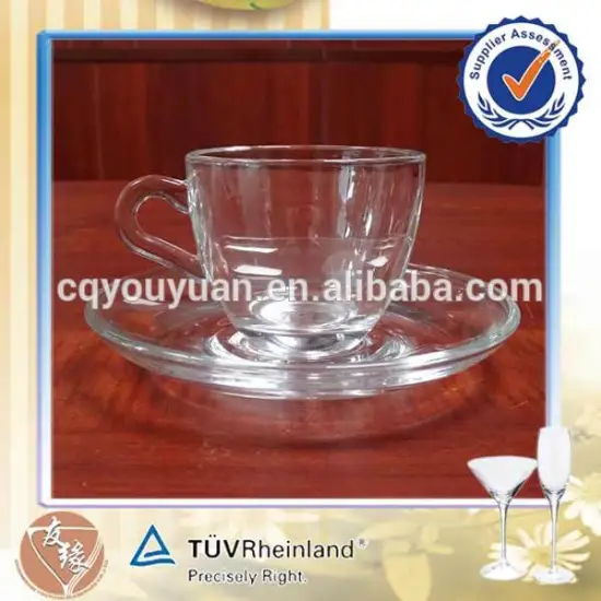 Wholesal machine pressed custom 80ml super white glass tea cup and saucer