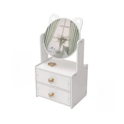 Cute Multi-functional Jewelry Makeup Mirror Storage Box for Desktop