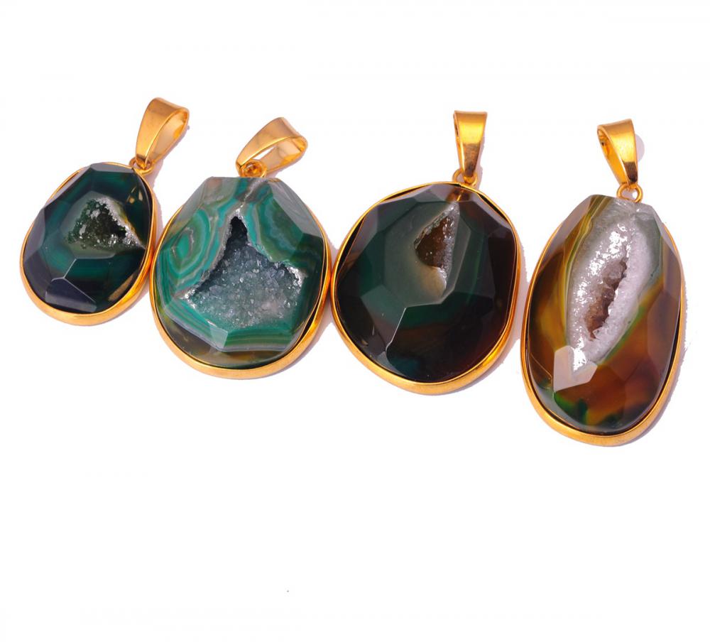 Pendentif Drusy Agate Enveloppé Or Plaqué