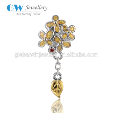 Gold Plated Flower 925 Sterling Silver Charms Candy Charms Jewelry