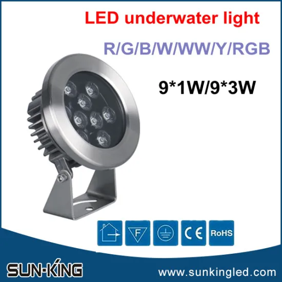 High power super quality waterproof ip68 9W/27W led RGB underwater light with DMX512/auto change color