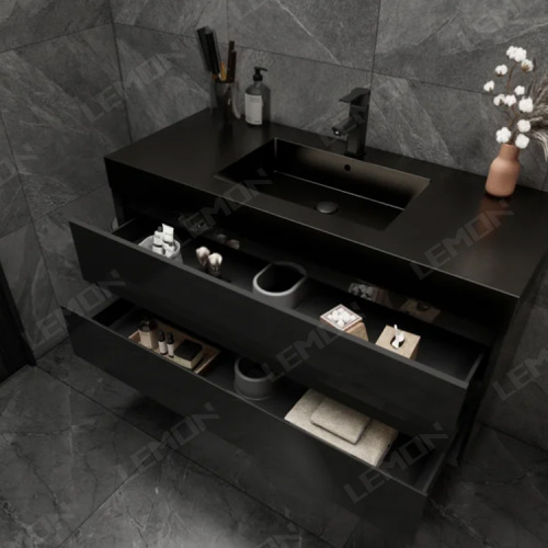 Mur noir de luxe suspendu une vanité de vanité de salle de bain suspendue