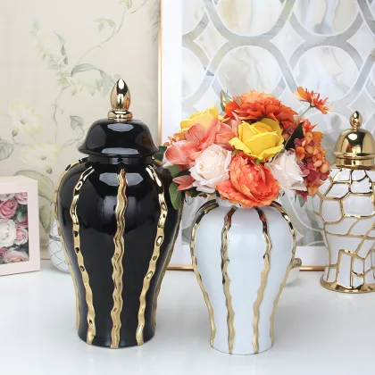 Nordic Black Ceramic Ginger Jar - Luxury Home Decor Vase