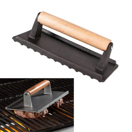 Cast Iron Steak Weights,BBQ Heavy Weight Bacon Press with Wooden Handle for Grill Paninii,Burgers and Sausage