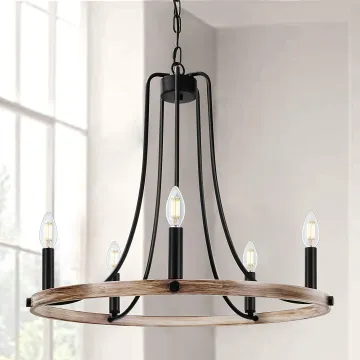 Industrial Farmhouse Chandelier: Rustic Wagon Wheel Kitchen Island Lighting