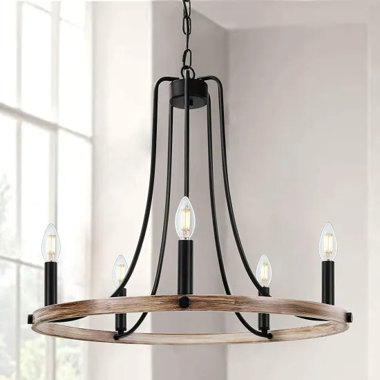 Industrial Farmhouse Chandelier: Rustic Wagon Wheel Kitchen Island Lighting