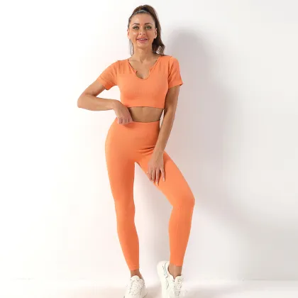 OEM High Waist Yoga Set with Factory Price: Active Women's Short Sleeve Top and Leggings