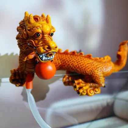 Golden Yellow Dragon Fountain Aquarium Decoration with Filter