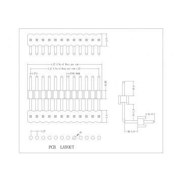 1,27 mm (0,050in) Cabeçalho de pino duplo duplo através do orifício ângulo reto