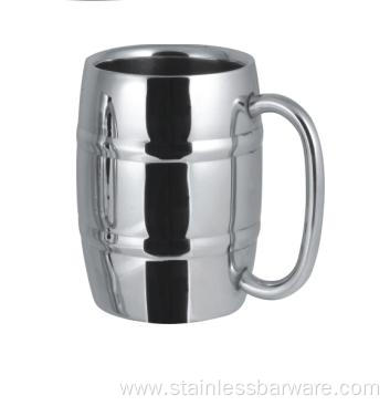 Stainless steel barrel shaped beer mug double wall