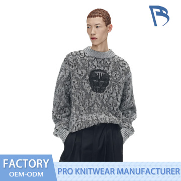 Sweater Crewneck Jacquard Masker Gelap Pola Python