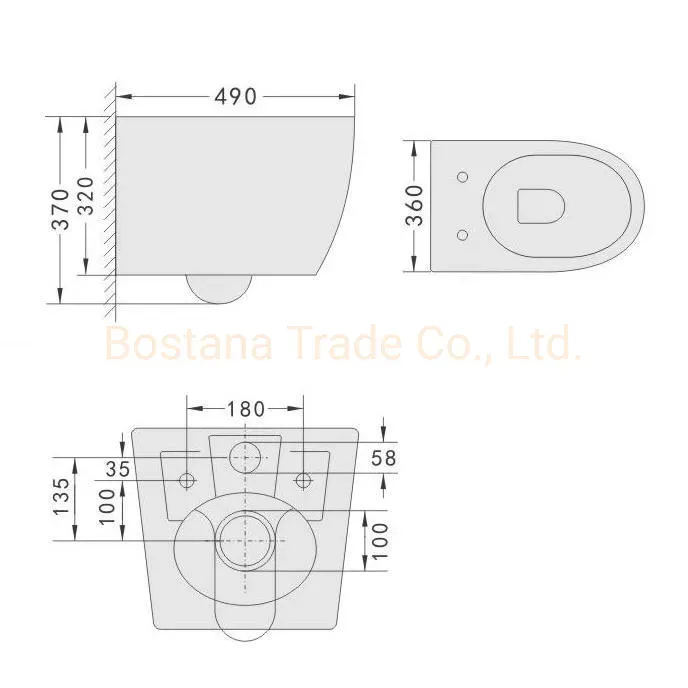 Watermark Bathroom Ceramic Sanitary Ware Round Wall Hung WC Toilet Set