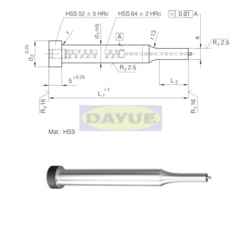 Stanzen Sie mit einem Auswerferstift ähnlich ISO 8020