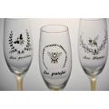 champagne flute glass bee design glitter glass set