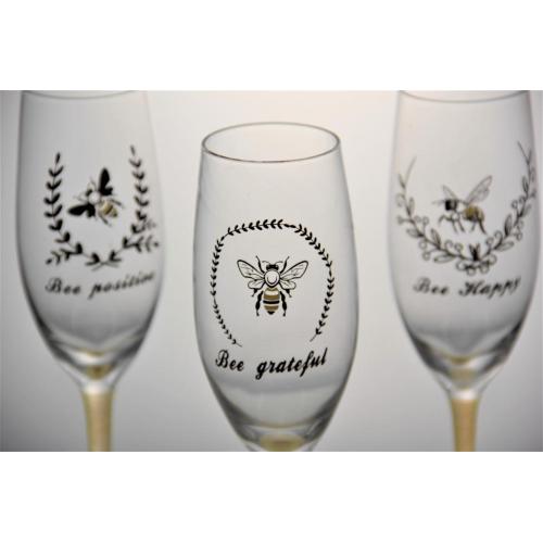 Wine Glasses champagne flute glass bee design glitter glass set Factory
