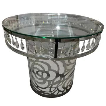Round Stainless Steel Glass Top Wedding Cake Table for Decorations