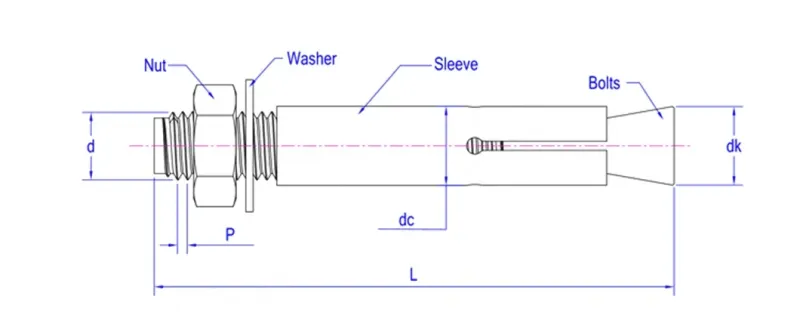 High Tensile Carbon Steel Expansion Anchor Bolt with Nut and Washer