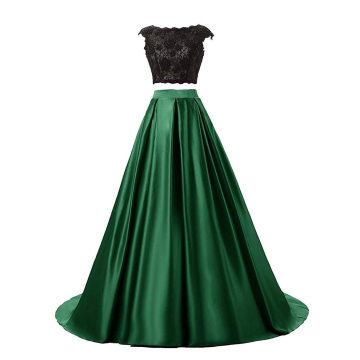Lace Satin Prom Dress: Black Lace Top with Contrast Color Long Evening Gown for Christmas and Birthday Parties