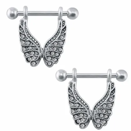 Angel Wings Dangle Nipple Rings Straight Barbell